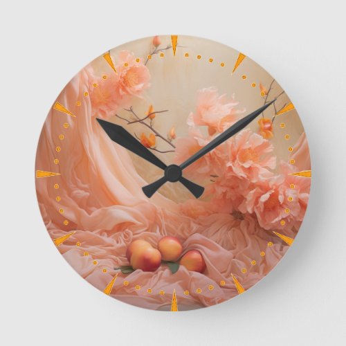 A soft 2024 colour of Peach Fuzz Flowers Round Clock