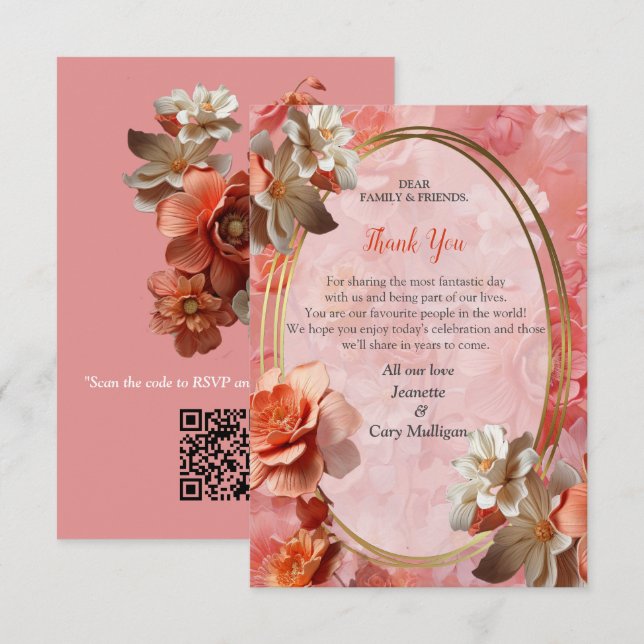 A soft 2024 colour of Peach Fuzz Flowers RSVP Card (Front/Back)