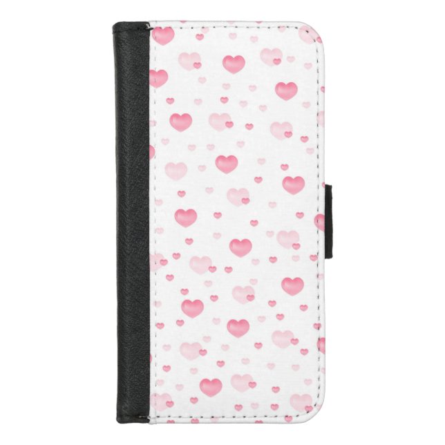 A soft and romantic pattern featuring pastel pink  iPhone wallet case (Front)