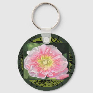 A Soft Pink and Crème Hollyhock_0165 Keychain