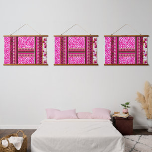 A soft pink and white flower motif gracefully pres hanging tapestry