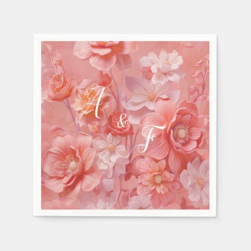 A soft pinkish hue called Peach Fuzz Flowers Napkins