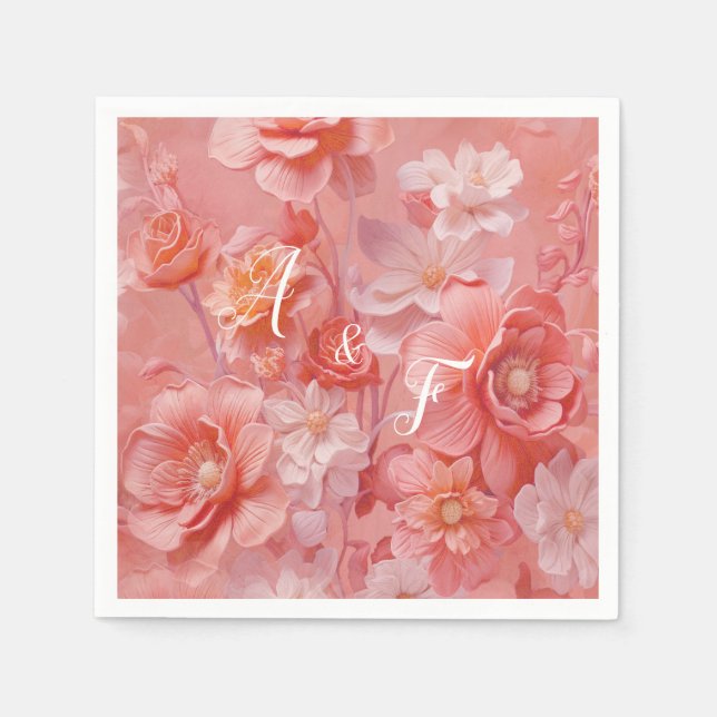 A soft, pinkish hue called Peach Fuzz Flowers Napkins (Front)