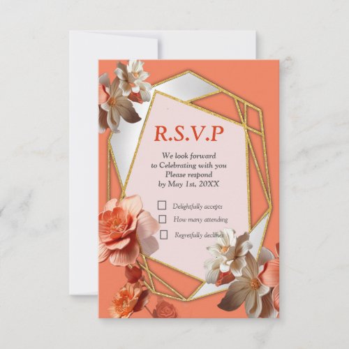 A soft pinkish hue called Peach Fuzz Flowers RSVP Card