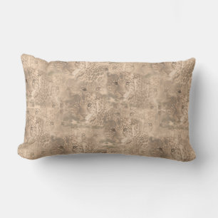 A soft tan color repeat pattern of many leopards lumbar pillow