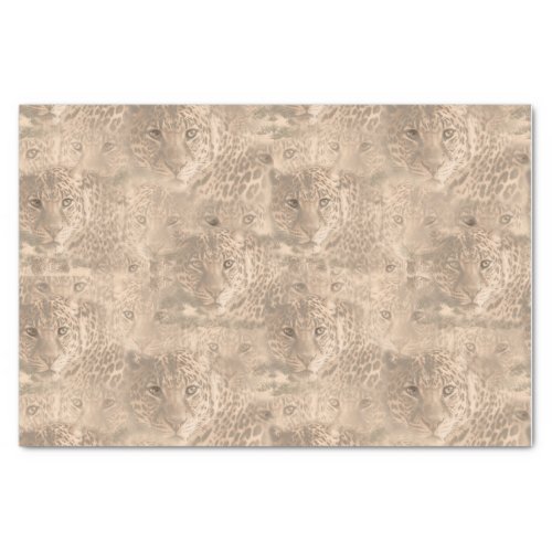 A soft tan color repeat pattern of many leopards  tissue paper