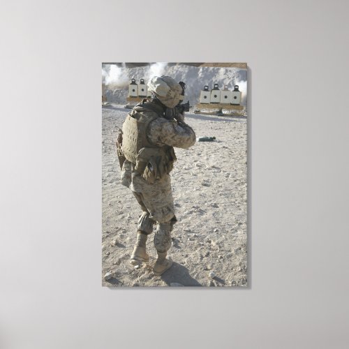 A soldier engages his target on a shooting rang canvas print