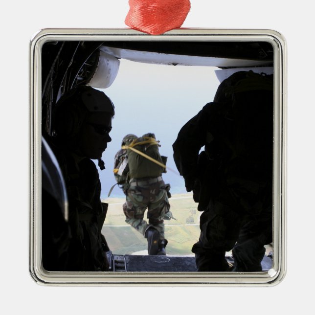 A Soldier performs a static-line jump Metal Ornament (Front)