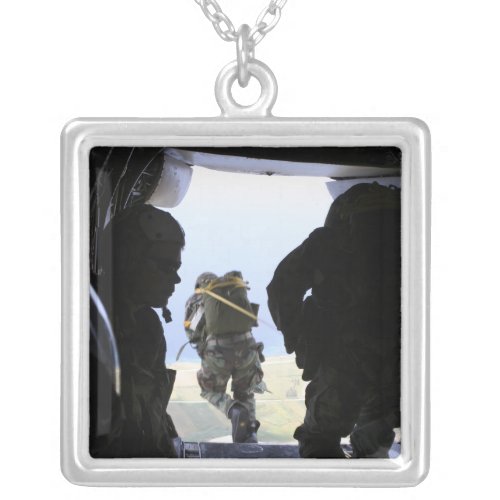 A Soldier performs a static_line jump Silver Plated Necklace
