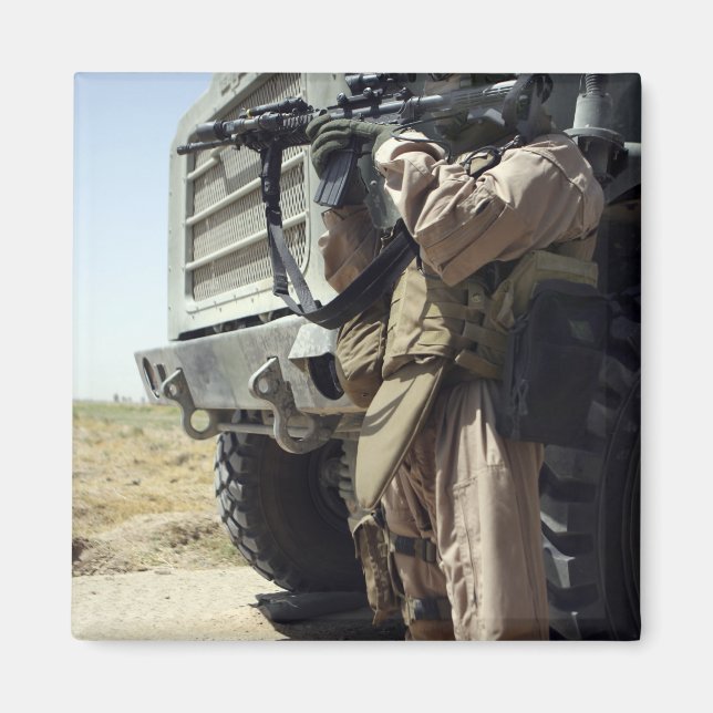 A soldier provides security for Marines Magnet (Front)