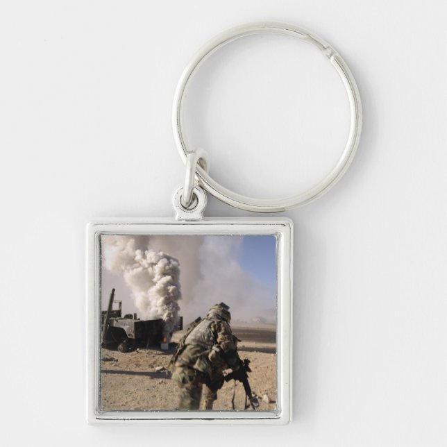 A Soldier reacts to a controlled explos Keychain (Front)