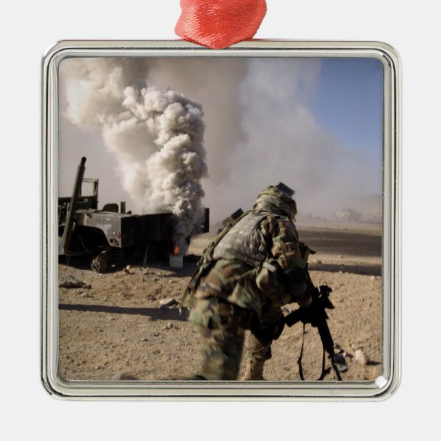 A Soldier reacts to a controlled explos Metal Ornament (Front)