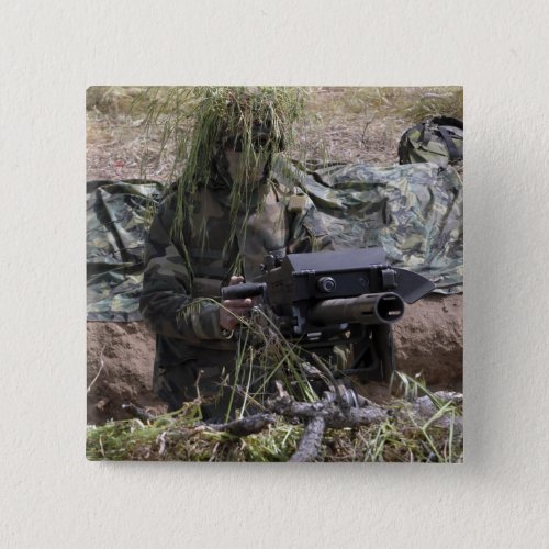 A soldier with MK_19 grenade launcher Pinback Button