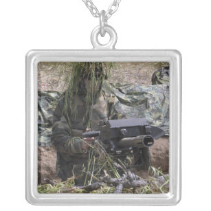 A soldier with MK-19 grenade launcher Silver Plated Necklace