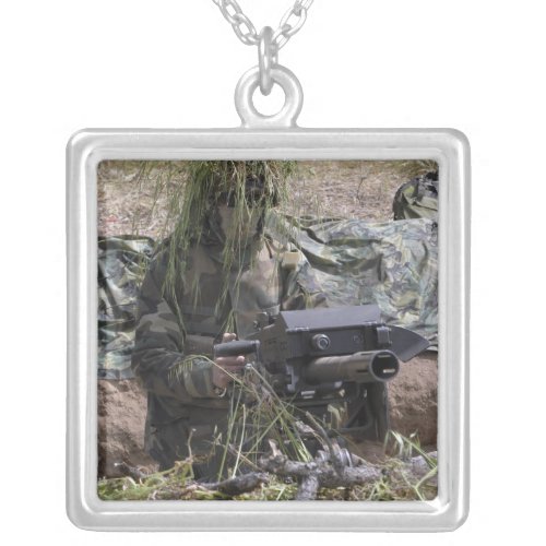 A soldier with MK_19 grenade launcher Silver Plated Necklace