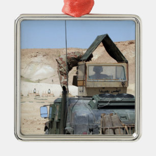 A soldiier instructs an Iraqi army soldier Metal Ornament