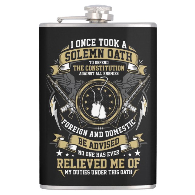 A Solemn Oath to Defend Quote Flask (Front)