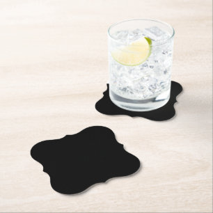 A solid black textured background fills the entire paper coaster