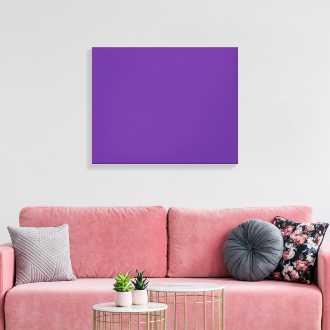 A solid purple background with a white square cent canvas print (Insitu(LivingRoom))