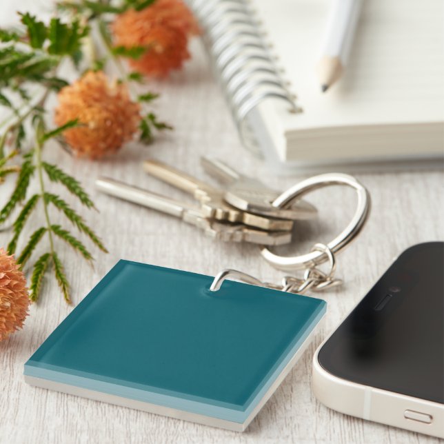 A solid teal background fills the image keychain (Front Right)