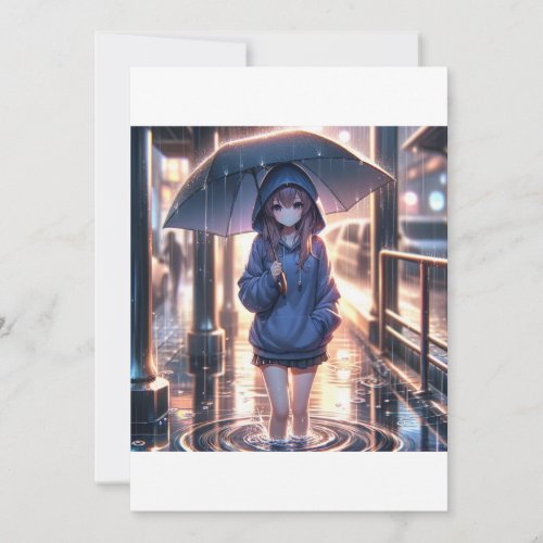 A solitary figure under an umbrella on a rainy nig invitation