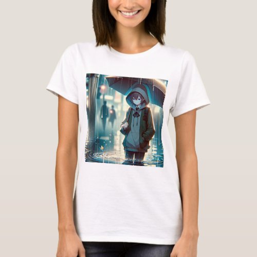 A solitary figure with an umbrella in the rain T_Shirt