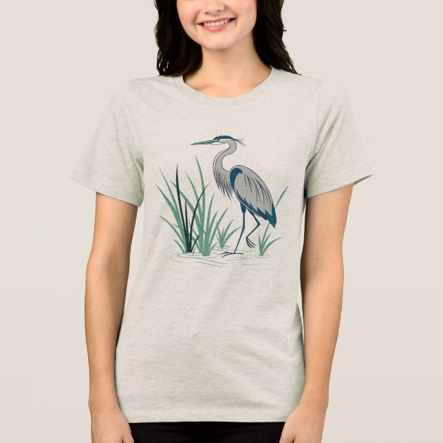 A Solitary Heron Standing Gracefully Tri-Blend Shirt (Front)