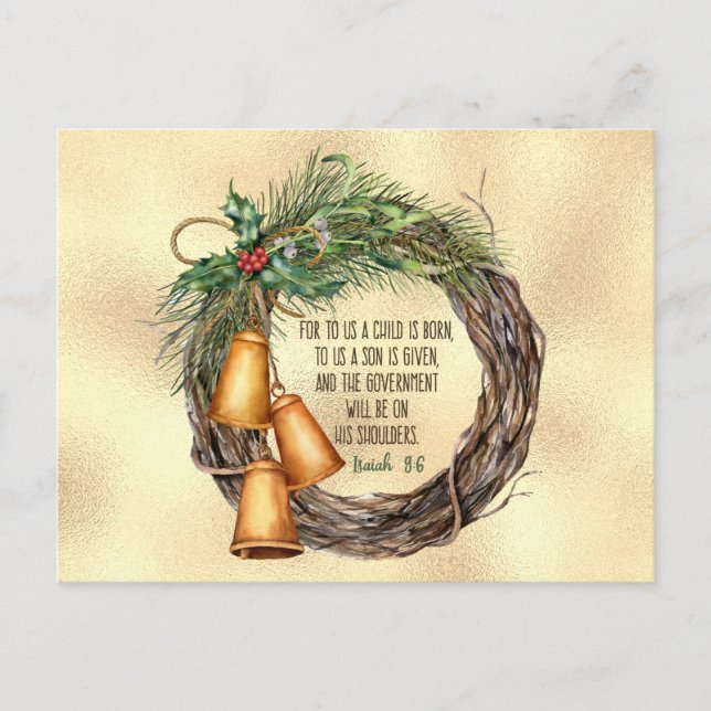 A SON GIVEN Elegant Christmas Scripture Wreath Holiday Postcard (Front)