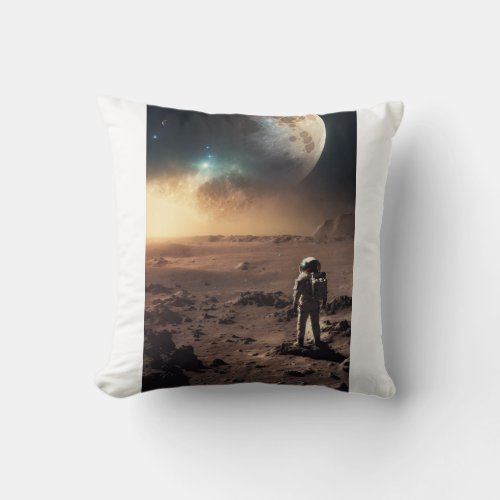  A space explorer on the moon viewing the collaps Throw Pillow