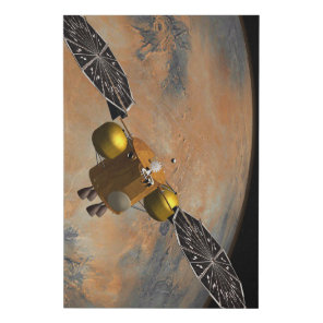 A Spacecraft Orbiting Mars. Faux Canvas Print