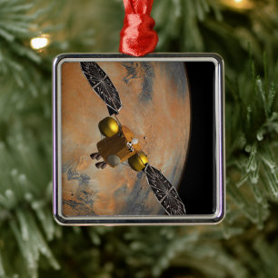 A Spacecraft Orbiting Mars. Metal Ornament