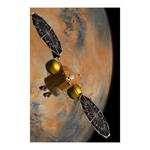 A Spacecraft Orbiting Mars. Poster