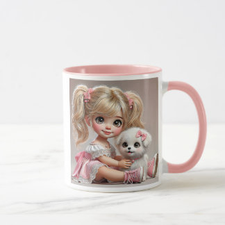 A sparkling girl and her lovely puppy. mug