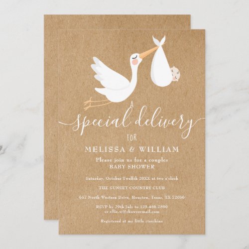 A Special Delivery Baby Couples Shower  Sprinkle Invitation