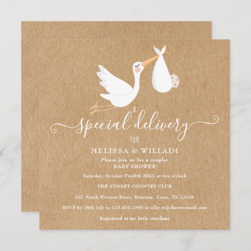 A Special Delivery Couples Baby Shower  Sprinkle Invitation