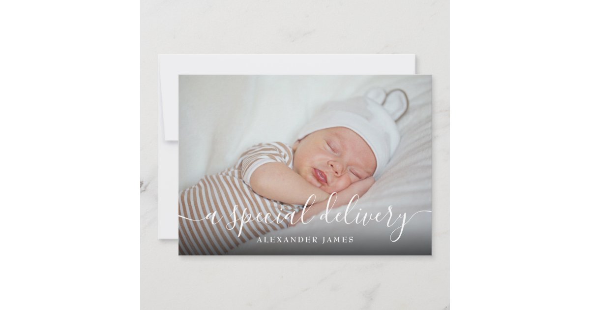 A Special Delivery Script Baby Boy Photo Birth Announcement Zazzle Com
