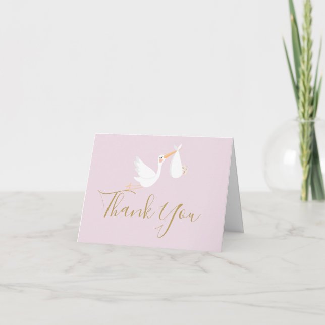 A Special Delivery Stork Baby Girl Pink Thank You Card (Front)