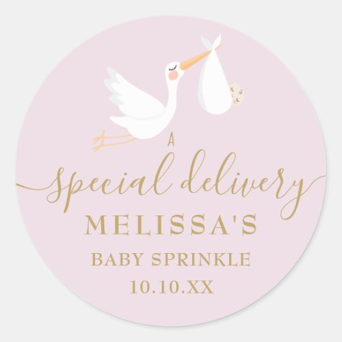 A Special Delivery Stork Baby Shower  Sprinkle Classic Round Sticker