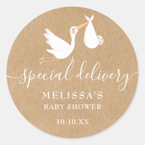 A Special Delivery Stork Baby ShowerSprinkle Classic Round Sticker