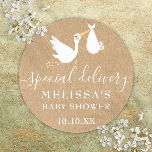 A Special Delivery Stork Baby Shower/Sprinkle Classic Round Sticker (A Special Delivery Stork Baby Shower/Sprinkle Classic Round Sticker)