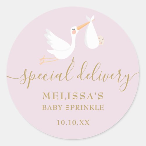 A Special Delivery Stork Baby ShowerSprinkle Classic Round Sticker