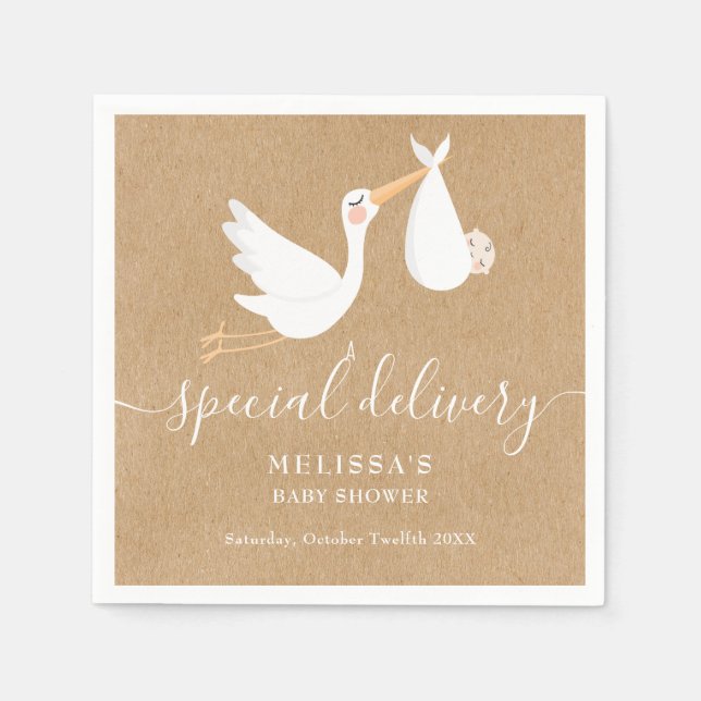 A Special Delivery Stork Baby Shower / Sprinkle Napkins (Front)