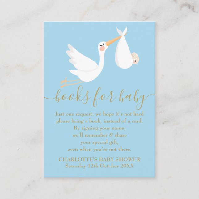A Special Delivery Stork Book Request Baby Shower Enclosure Card (Front)