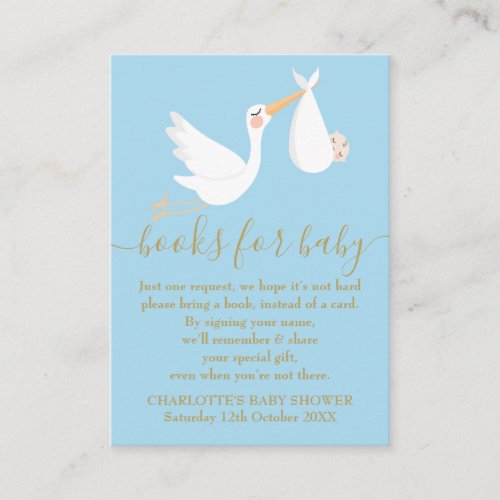 A Special Delivery Stork Book Request Baby Shower Enclosure Card