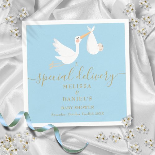 A Special Delivery Stork Couples Baby Shower Napkins
