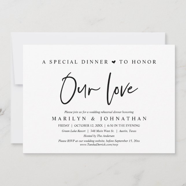 A Special Dinner To Honor Our Love, Rehearsal Invitation (Front)