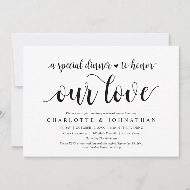 A Special Dinner To Honor Our Love, Rehearsal Invitation (Front)