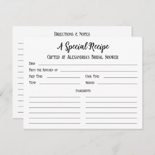 A Special Recipe for Bridal Shower Gift Card