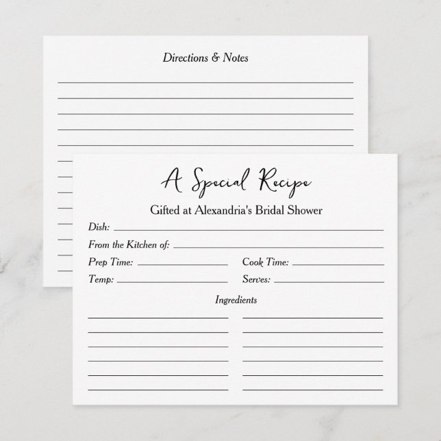 A Special Recipe for Bridal Shower Gifting Card (Front/Back)