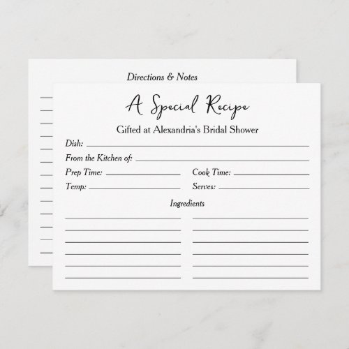 A Special Recipe for Bridal Shower Gifting Card